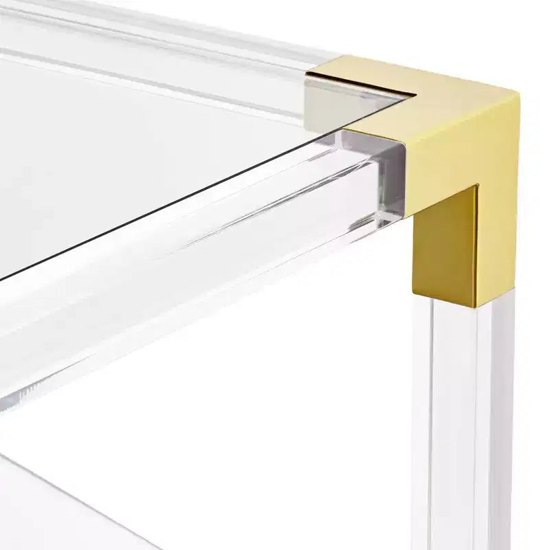 Table Basse Carrée Moderne en Acrylique Coulé 55 Downing Street Hanna, 40 po de Large, Plateau en Verre Trempé Doré Transparent, pour Salon, Chambre, Chevet, Entrée