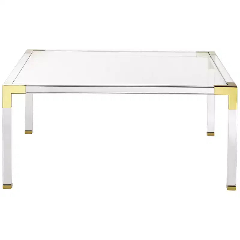 Table Basse Carrée Moderne en Acrylique Coulé 55 Downing Street Hanna, 40 po de Large, Plateau en Verre Trempé Doré Transparent, pour Salon, Chambre, Chevet, Entrée