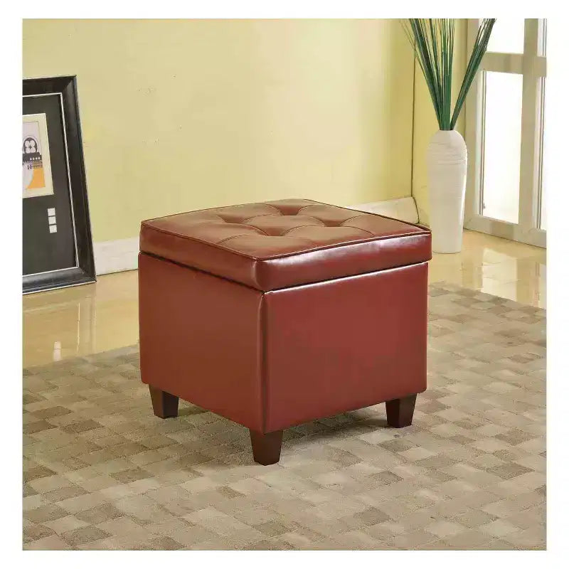 Square Tufted Faux Leather Storage Ottoman - HomePop