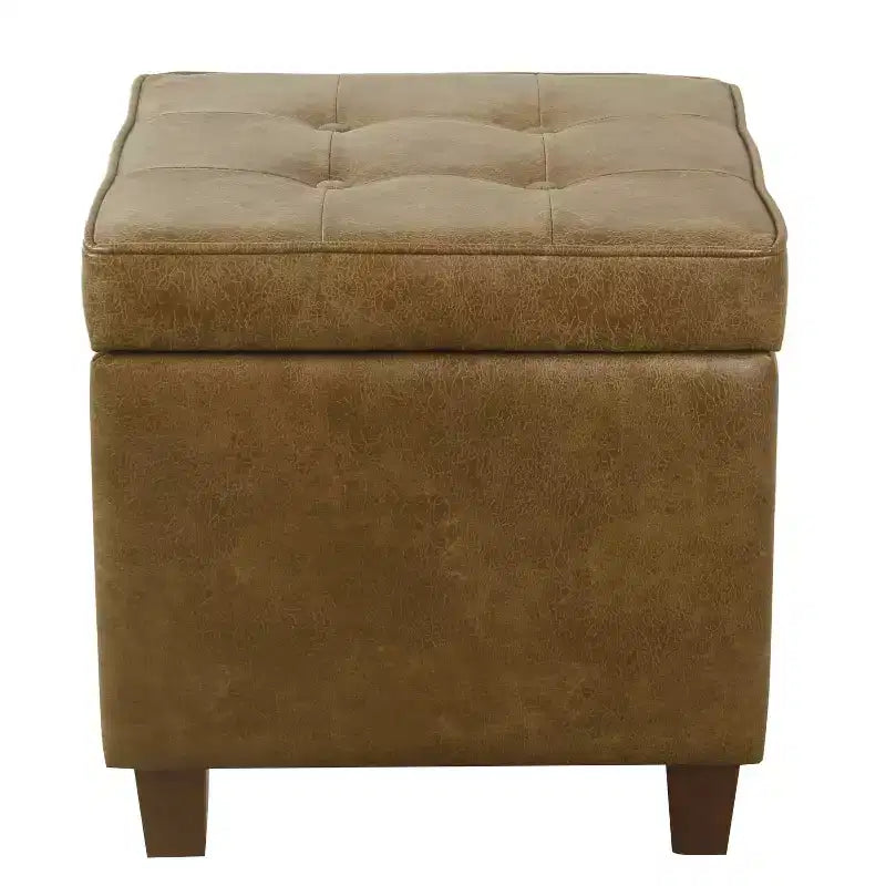 Square Tufted Faux Leather Storage Ottoman - HomePop
