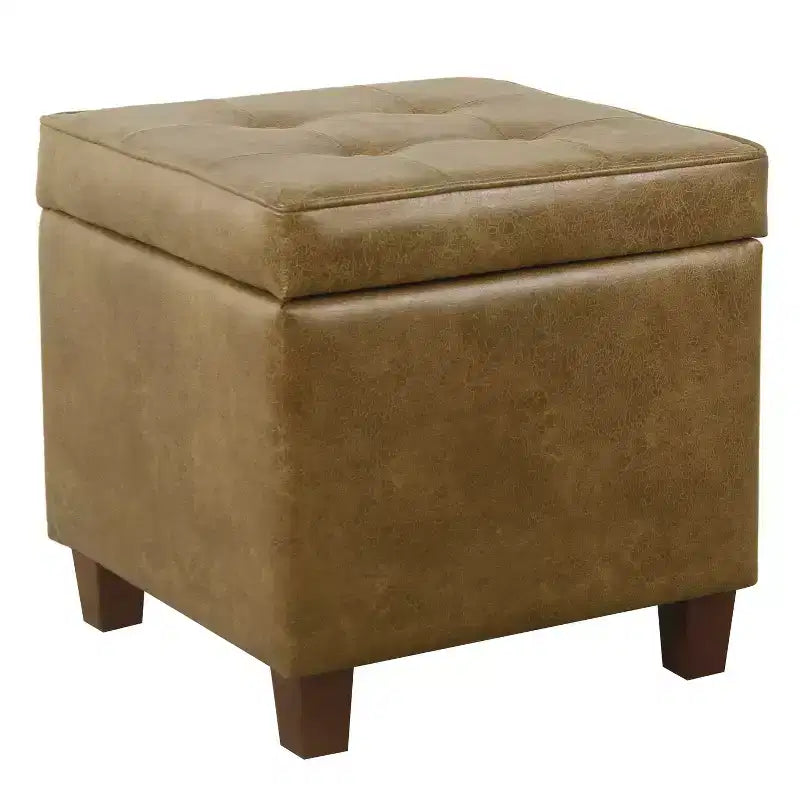 Square Tufted Faux Leather Storage Ottoman - HomePop