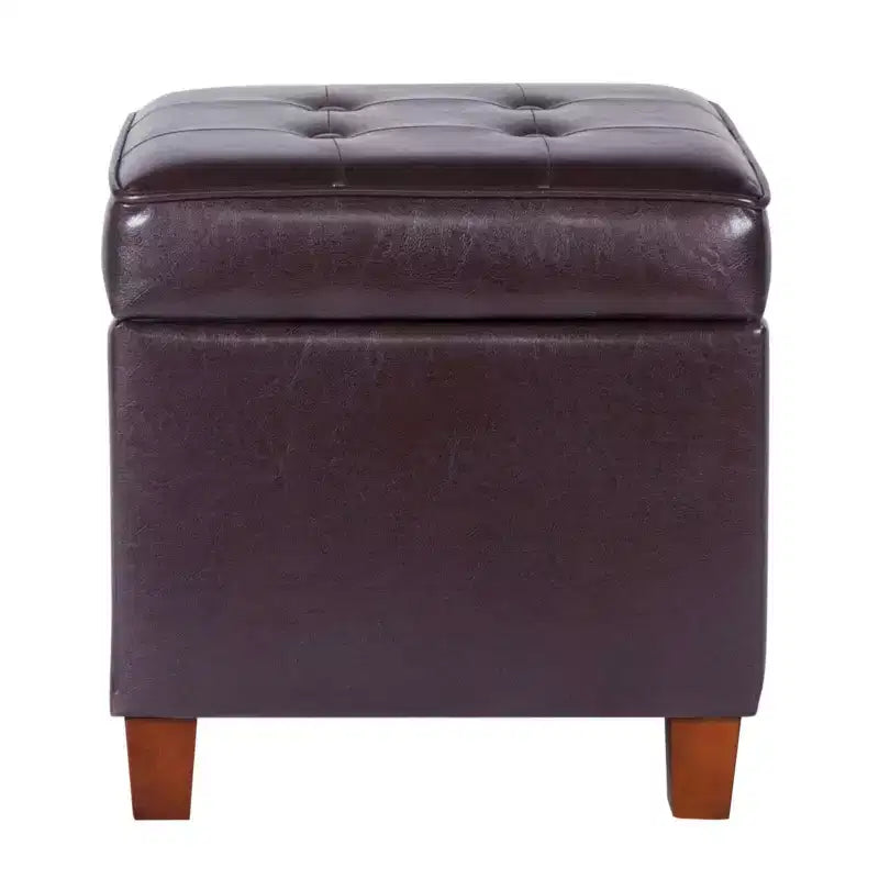 Square Tufted Faux Leather Storage Ottoman - HomePop