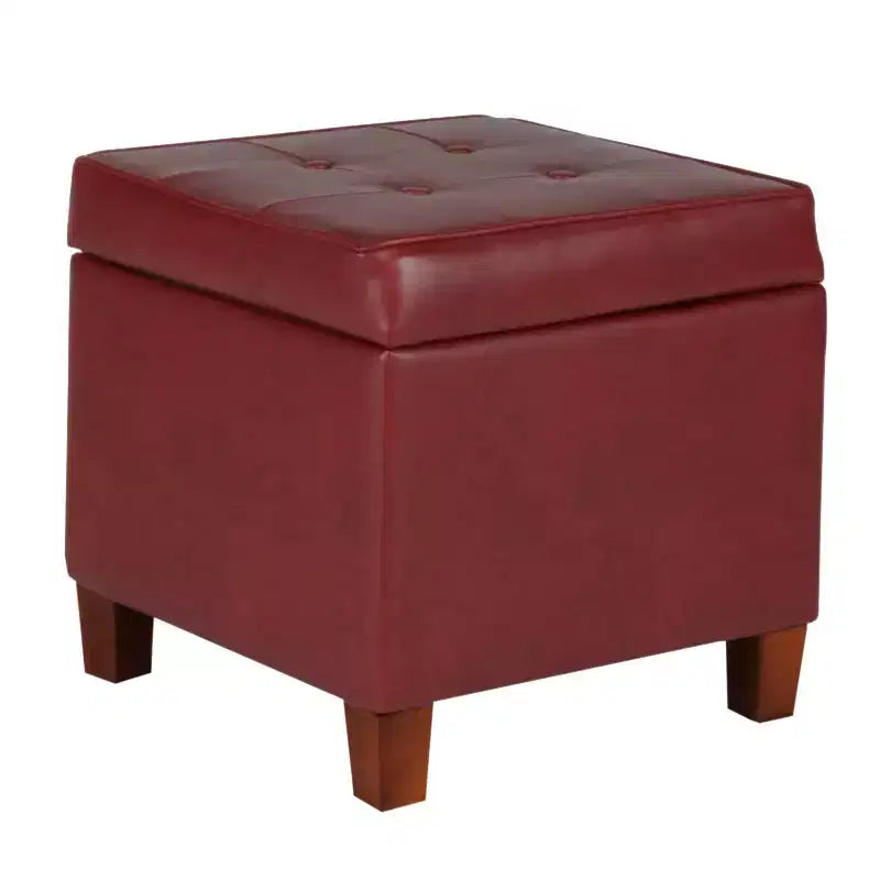 Square Tufted Faux Leather Storage Ottoman - HomePop