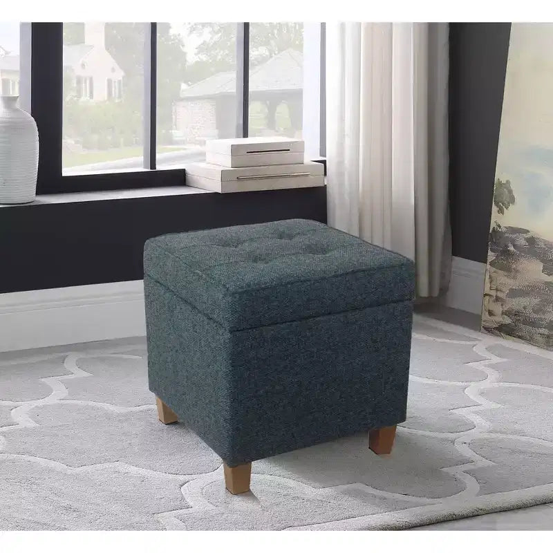 Square Tufted Faux Leather Storage Ottoman - HomePop