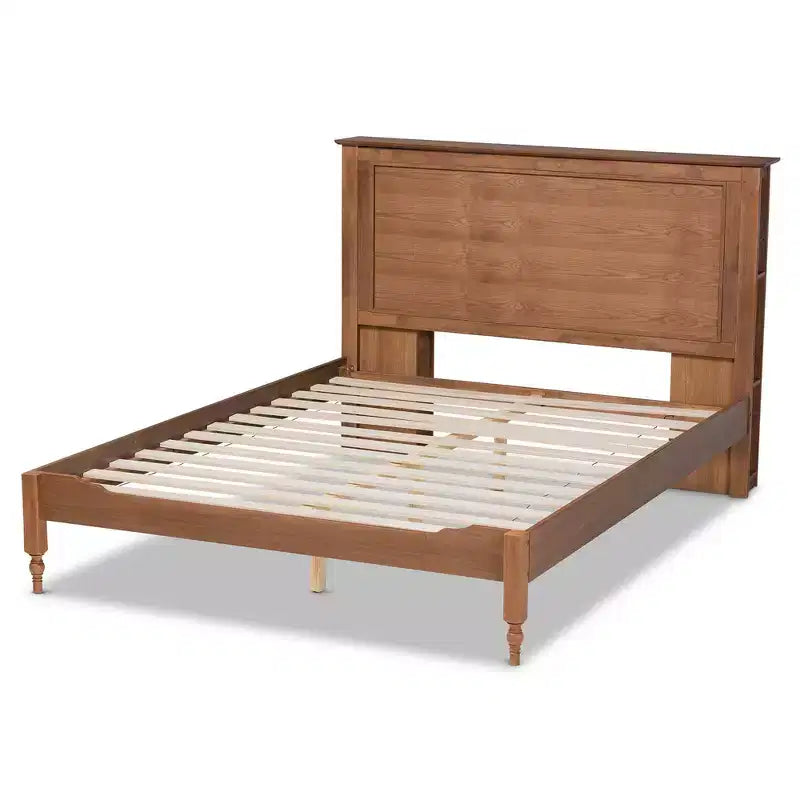 Danielle Wood Platform Storage Bed with Built-In Shelves Ash Walnut - Baxton Studio