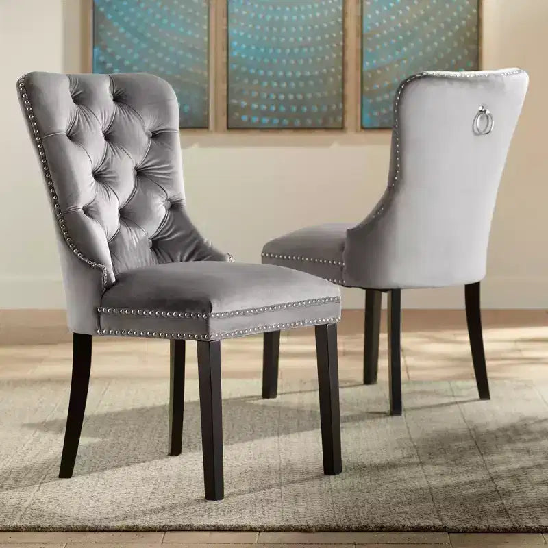 55 Downing Street 55 Downing Annabelle 20 Tufted Gray Velvet Dining Chairs Set of 2