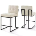 Set of 2 Privy Stainless Steel Upholstered Fabric Counter Height Barstools - Modway