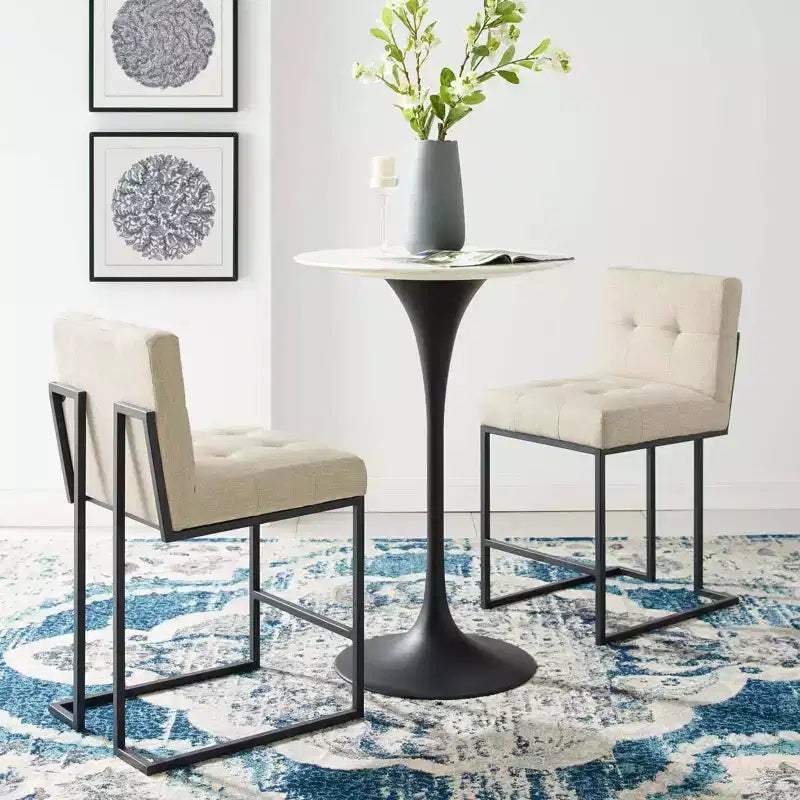 Set of 2 Privy Stainless Steel Upholstered Fabric Counter Height Barstools - Modway