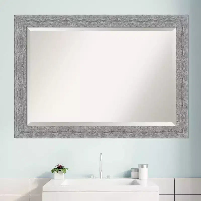 Miroir mural de salle de bain encadré rustique en écorce gris - Amanti Art
