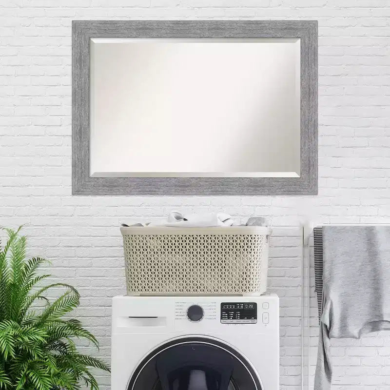 Miroir mural de salle de bain encadré rustique en écorce gris - Amanti Art