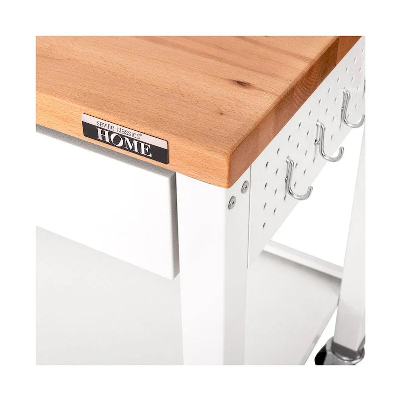 HOME Work Center Island Table with Solid Wood Top, 48 W x 24 D x 36 H, White