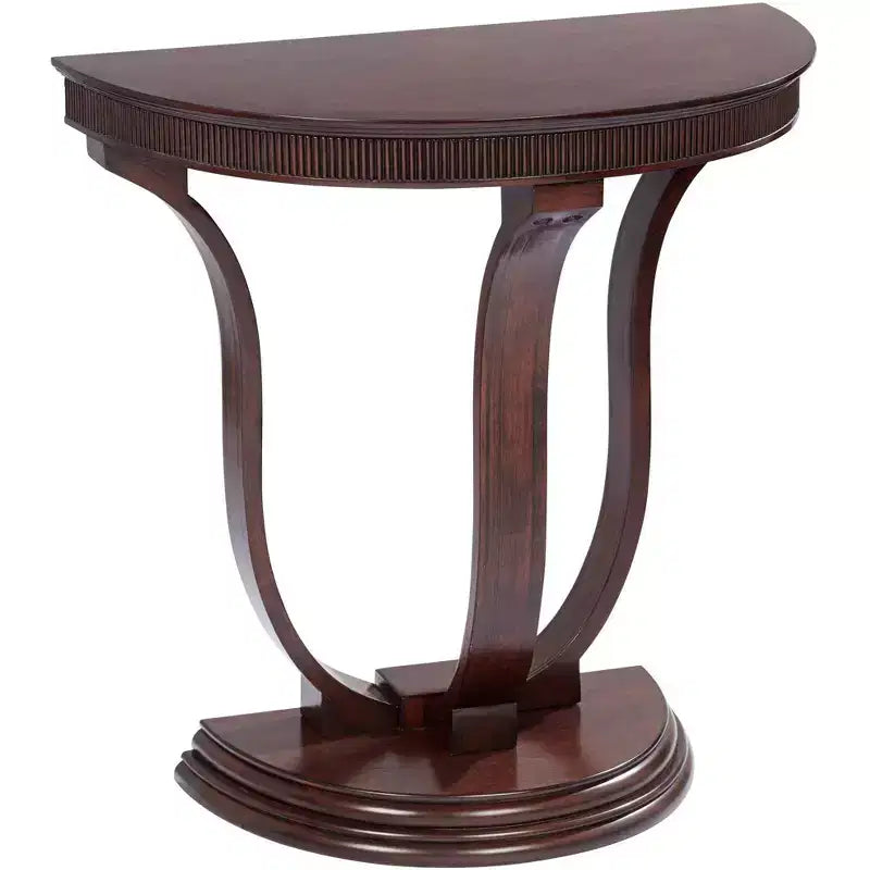55 Downing Street Farmhouse Rustic Vintage Oak Wood Half Round Console Table 31 x 17 1/4 Dark Brown Curved Legs for Living Room Bedroom Bedside