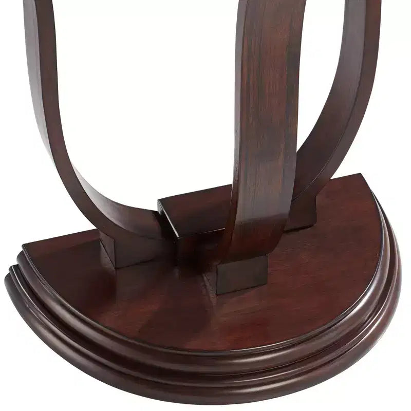 55 Downing Street Farmhouse Rustic Vintage Oak Wood Half Round Console Table 31 x 17 1/4 Dark Brown Curved Legs for Living Room Bedroom Bedside