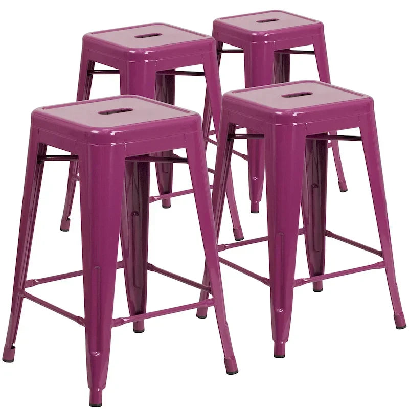 4 Pack 24 H Backless Metal Indoor-Outdoor Counter Height Stool w/Square Seat