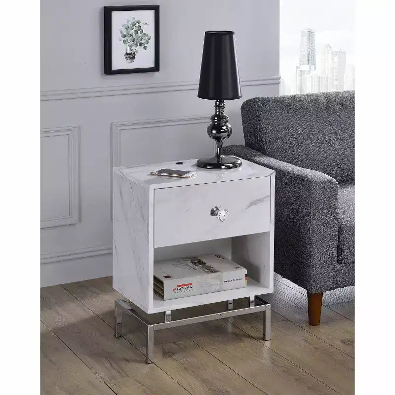 24/7 Shop At Home Brama Open Shelf End Table with USB Port