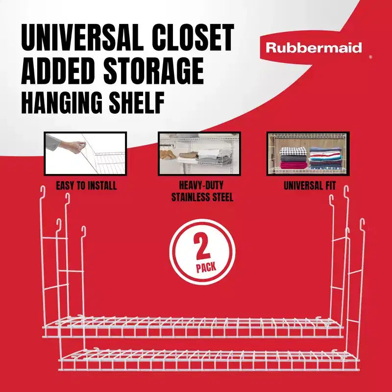 Lot de 2 étagères suspendues en fil d'acier universelles Rubbermaid 24 pour rangement supplémentaire