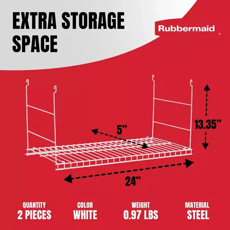 Lot de 2 étagères suspendues en fil d'acier universelles Rubbermaid 24 pour rangement supplémentaire