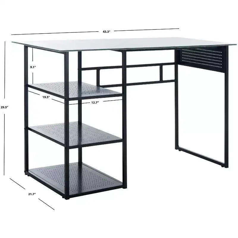 Xyla 3 Shelf Glass Top Desk - DSK2208 - White/Black - Safavieh