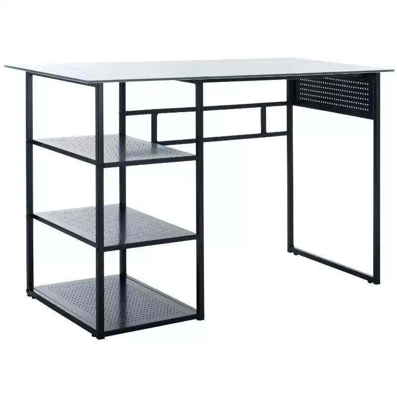 Xyla 3 Shelf Glass Top Desk - DSK2208 - White/Black - Safavieh