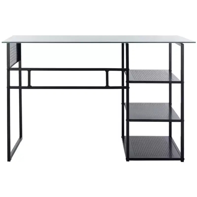 Xyla 3 Shelf Glass Top Desk - DSK2208 - White/Black - Safavieh
