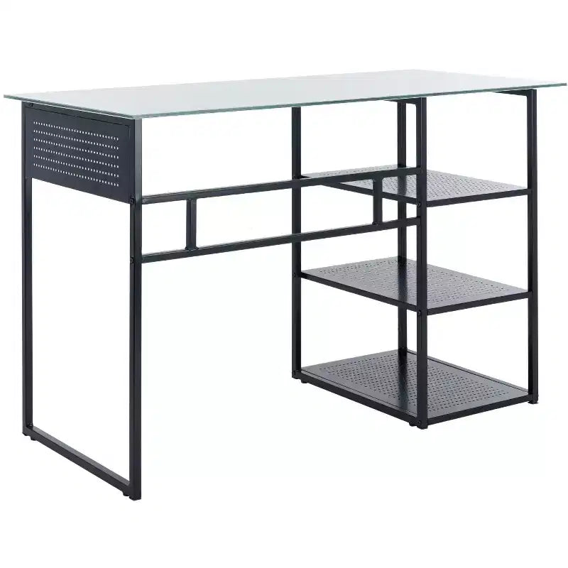 Xyla 3 Shelf Glass Top Desk - DSK2208 - White/Black - Safavieh