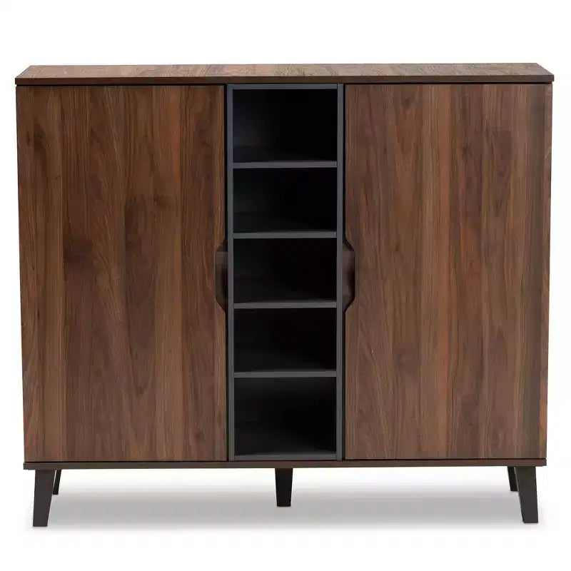 2 Door Idina Mid-Century Wood Shoe Cabinet - Baxton Studio
