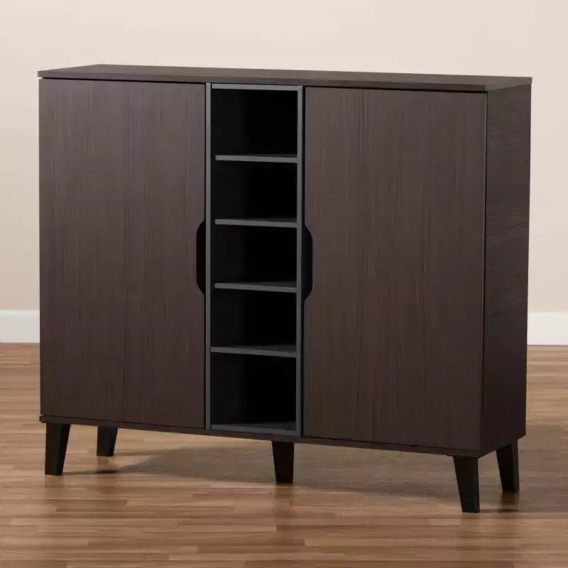 2 Door Idina Mid-Century Wood Shoe Cabinet - Baxton Studio