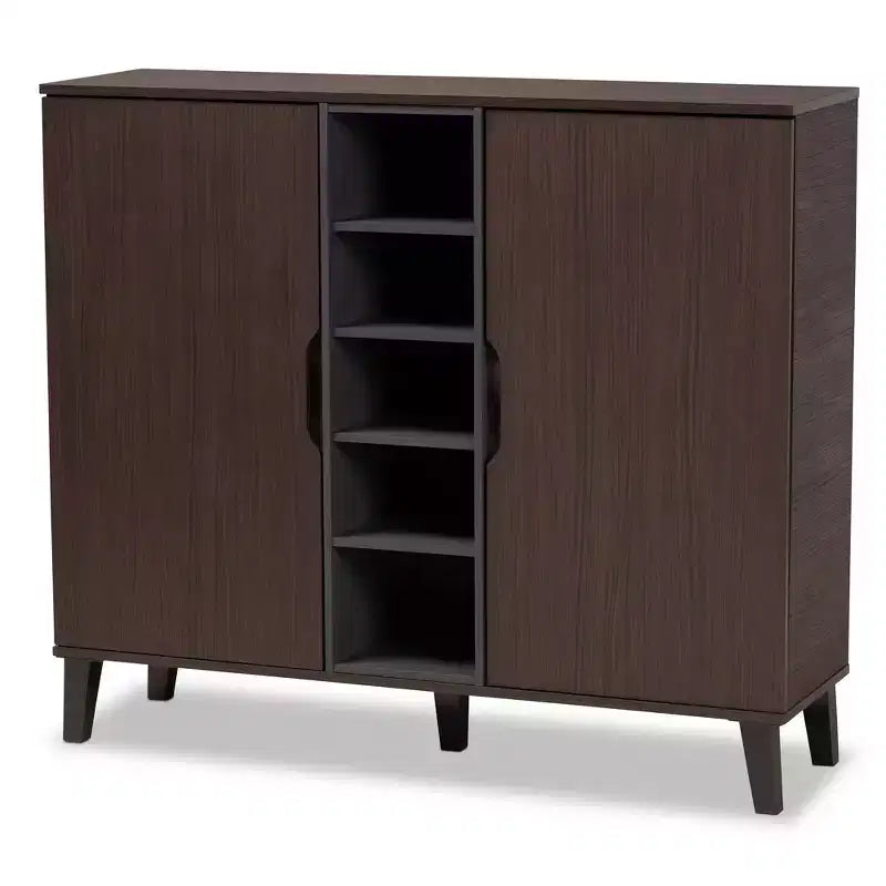 2 Door Idina Mid-Century Wood Shoe Cabinet - Baxton Studio