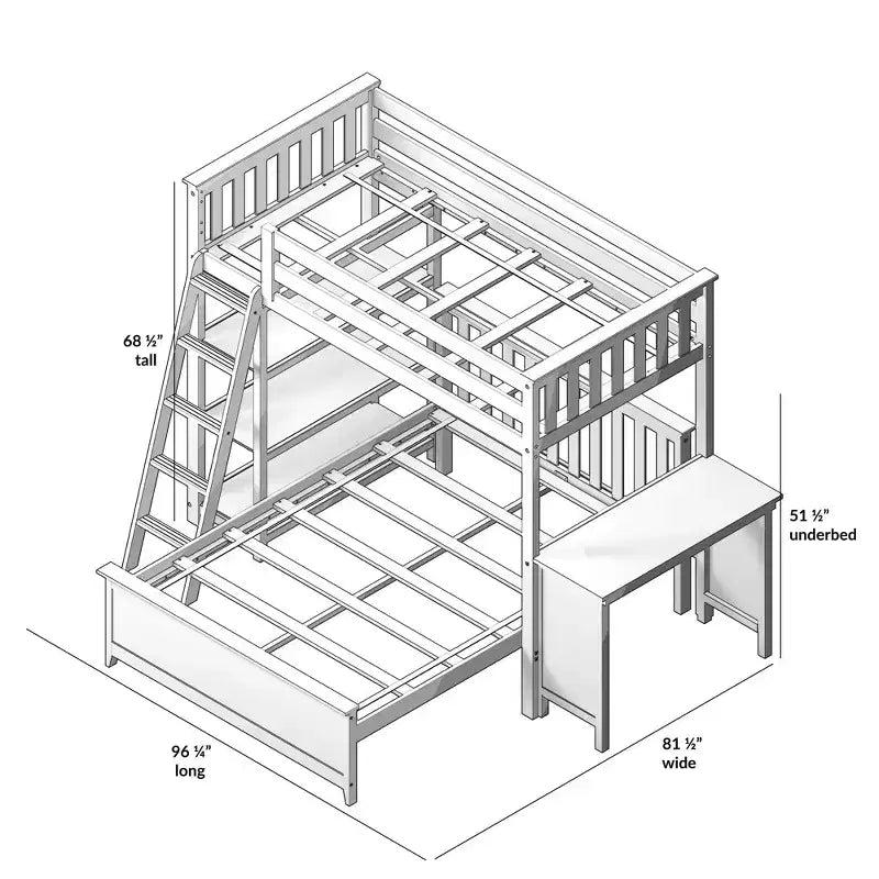 Max & Lily L-Shaped Twin over Full Bunk Bed with Bookcase and Desk