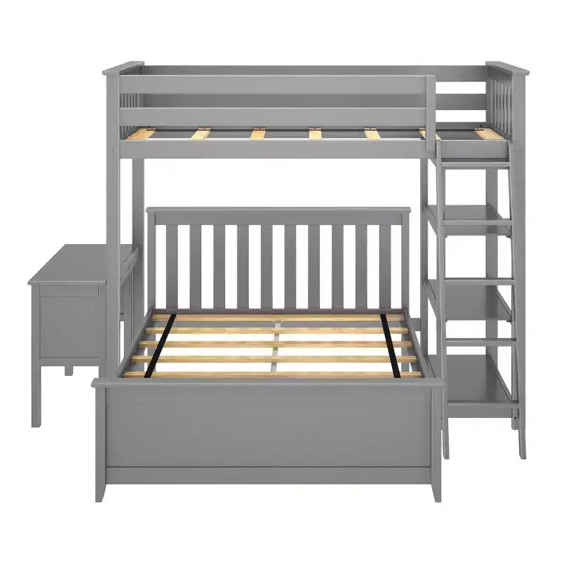 Max & Lily L-Shaped Twin over Full Bunk Bed with Bookcase and Desk