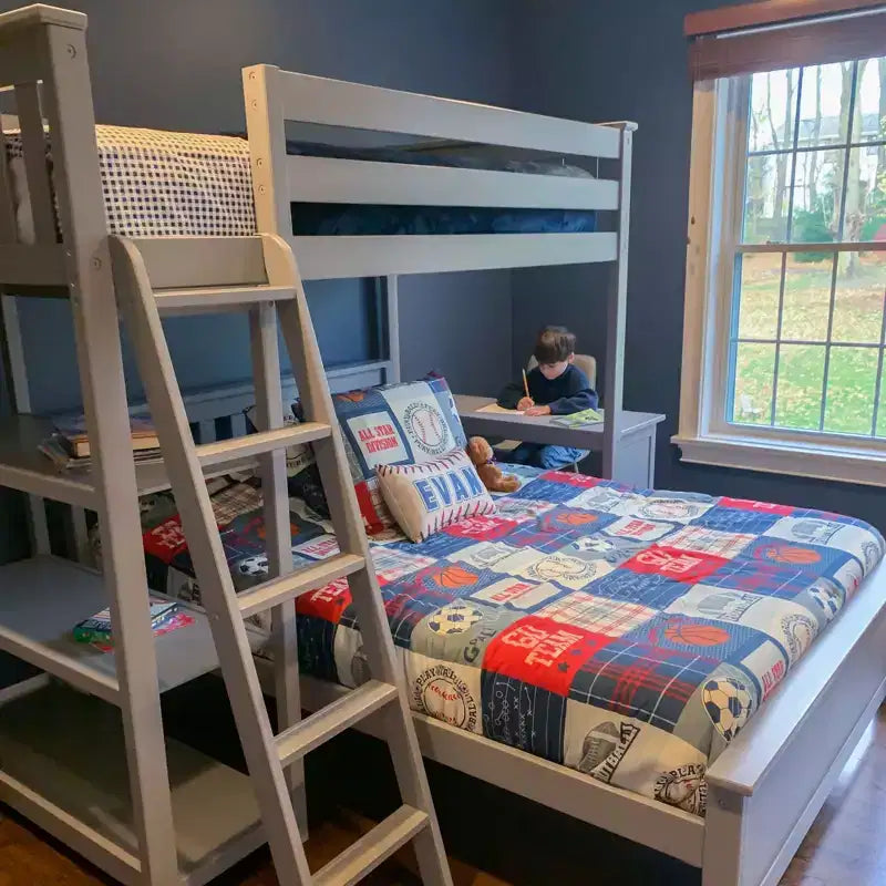 Max & Lily L-Shaped Twin over Full Bunk Bed with Bookcase and Desk