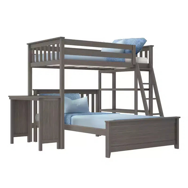 Max & Lily L-Shaped Twin over Full Bunk Bed with Bookcase and Desk