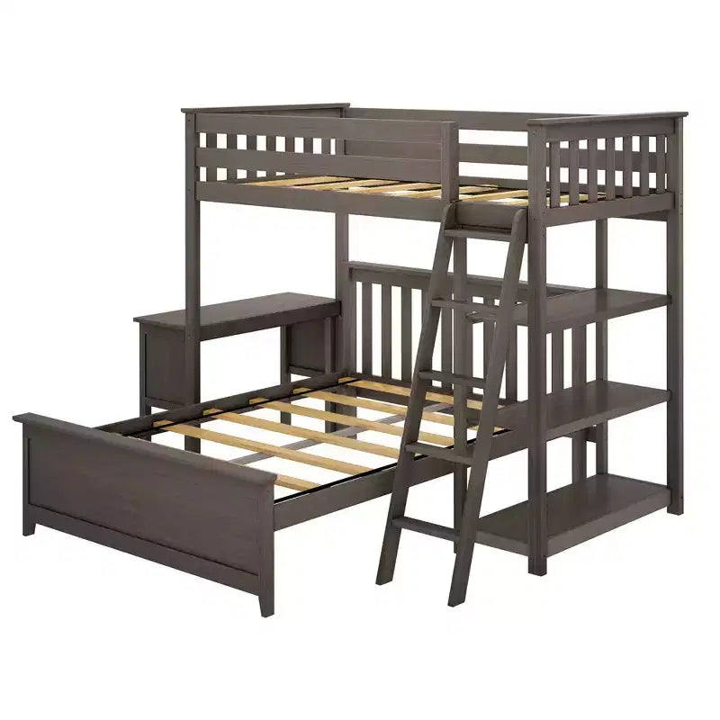 Max & Lily L-Shaped Twin over Full Bunk Bed with Bookcase and Desk