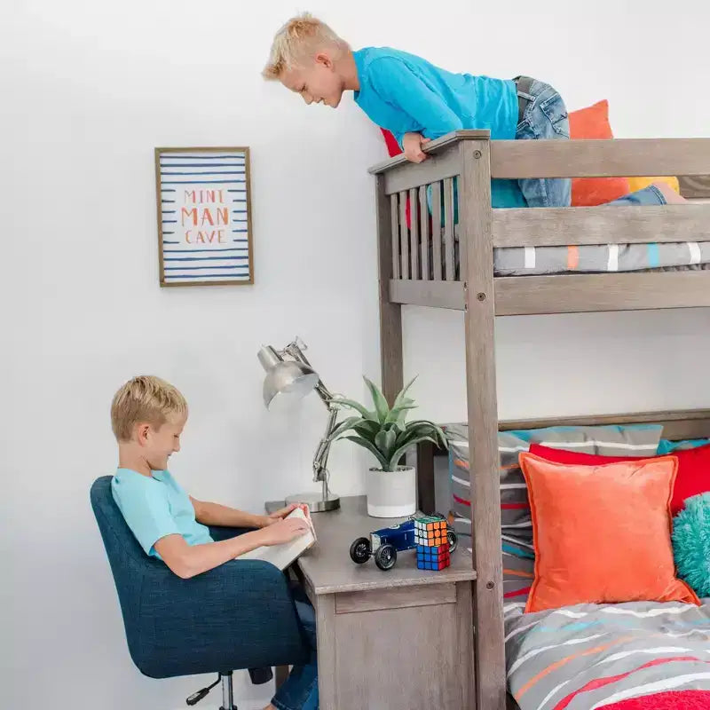 Max & Lily L-Shaped Twin over Full Bunk Bed with Bookcase and Desk