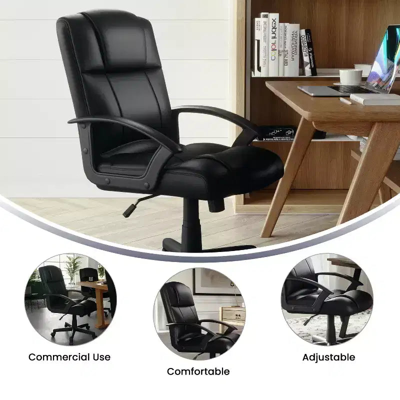 Flash Furniture Coffman Flash Fundamentals Mid-Back Black LeatherSoft-Padded Task Office Chair with Arms