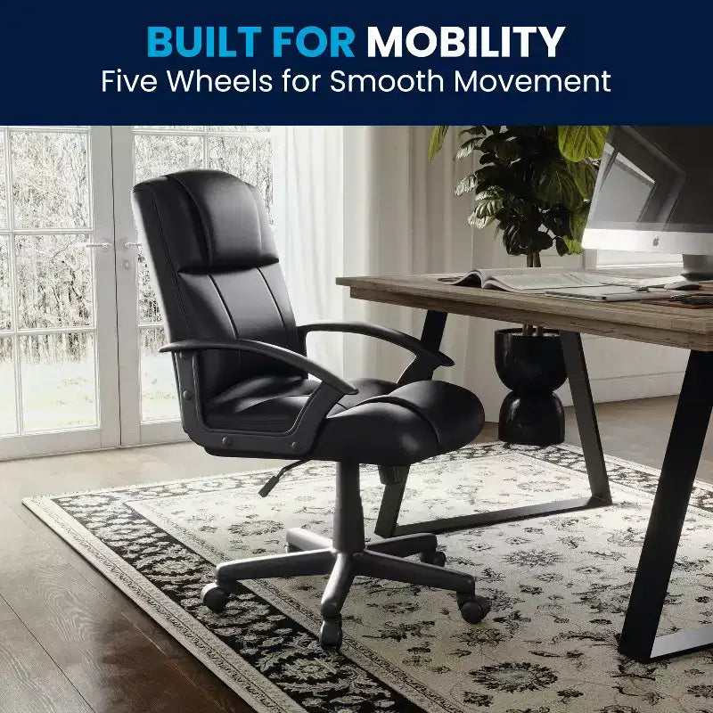 Flash Furniture Coffman Flash Fundamentals Mid-Back Black LeatherSoft-Padded Task Office Chair with Arms