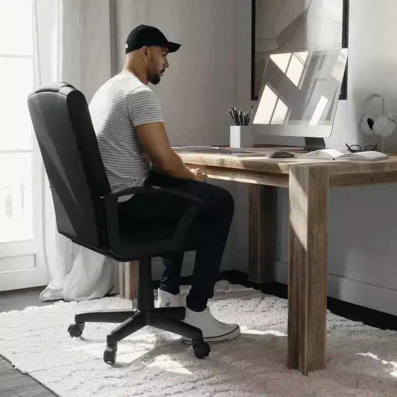Flash Furniture Coffman Flash Fundamentals Mid-Back Black LeatherSoft-Padded Task Office Chair with Arms