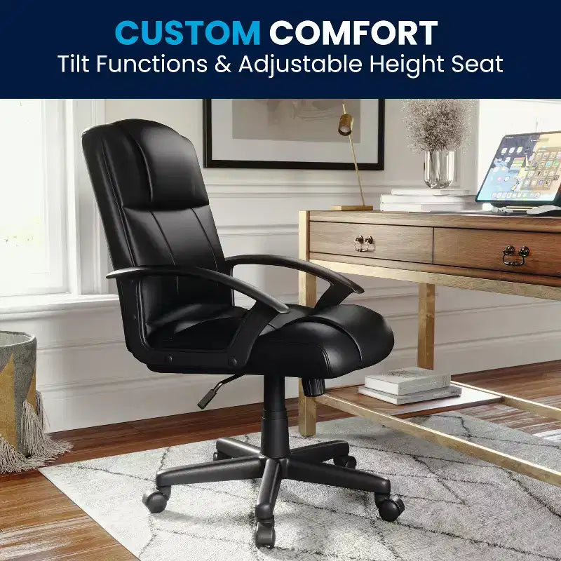 Flash Furniture Coffman Flash Fundamentals Mid-Back Black LeatherSoft-Padded Task Office Chair with Arms