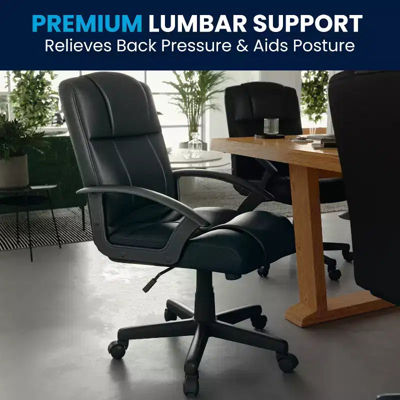 Flash Furniture Coffman Flash Fundamentals Mid-Back Black LeatherSoft-Padded Task Office Chair with Arms