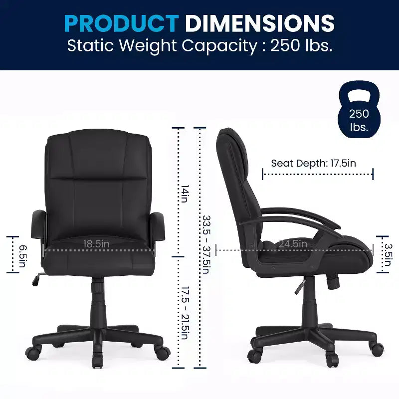 Flash Furniture Coffman Flash Fundamentals Mid-Back Black LeatherSoft-Padded Task Office Chair with Arms