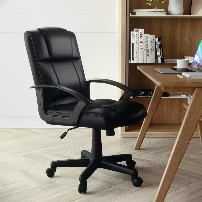 Flash Furniture Coffman Flash Fundamentals Mid-Back Black LeatherSoft-Padded Task Office Chair with Arms