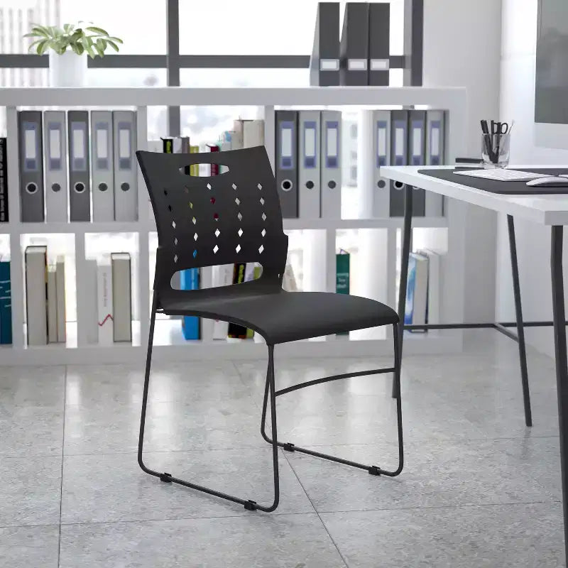 Flash Furniture 881 lb. Capacity Sled Base Stack Chair with Carry Handle and Air-Vent Back