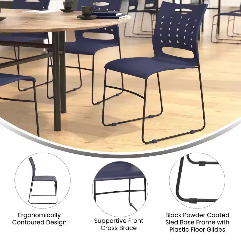 Flash Furniture 881 lb. Capacity Sled Base Stack Chair with Carry Handle and Air-Vent Back