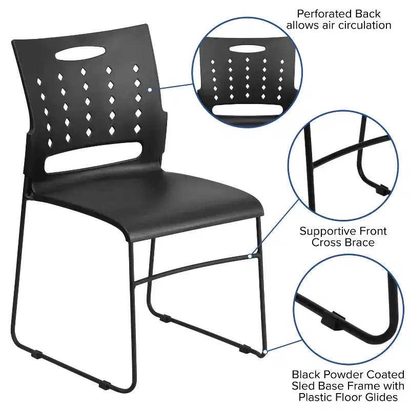 Flash Furniture 881 lb. Capacity Sled Base Stack Chair with Carry Handle and Air-Vent Back