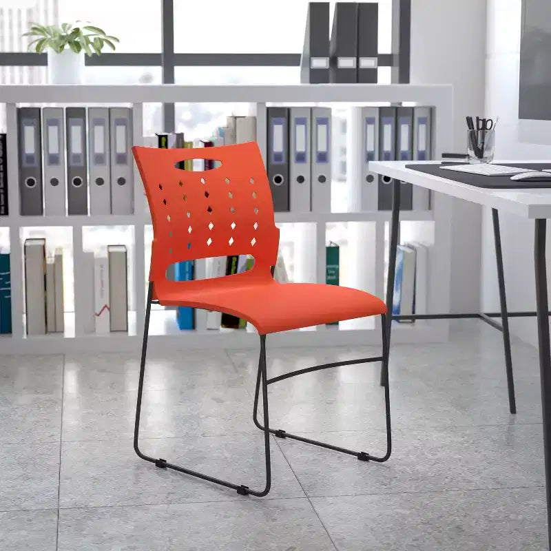 Flash Furniture 881 lb. Capacity Sled Base Stack Chair with Carry Handle and Air-Vent Back