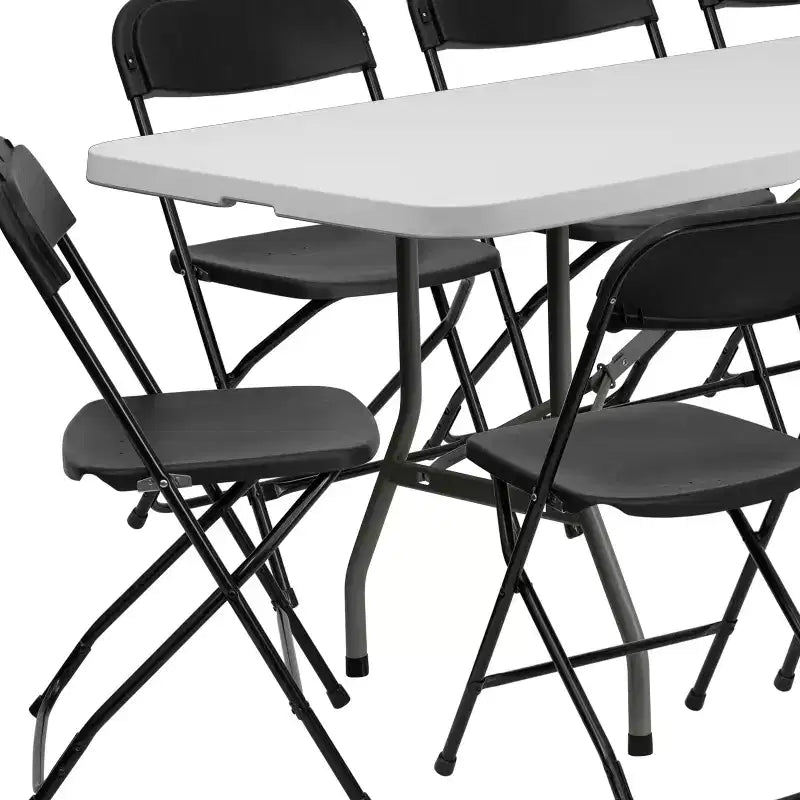 Emma et Oliver – Ensemble table pliante en plastique blanc 8 pi pour événements/formation avec 10 chaises pliantes