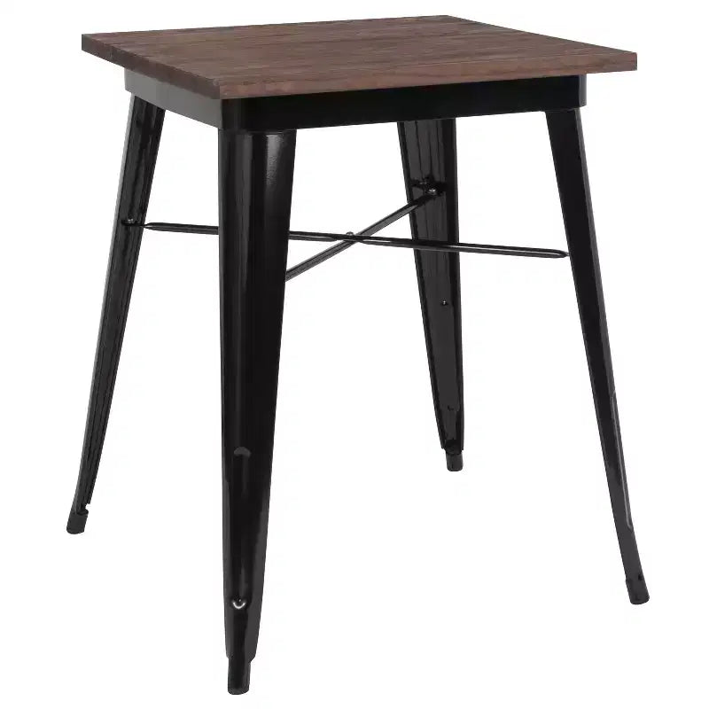 Emma and Oliver 23.5 Square Metal Indoor Table with Rustic Wood Top