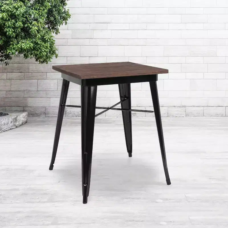 Emma and Oliver 23.5 Square Metal Indoor Table with Rustic Wood Top