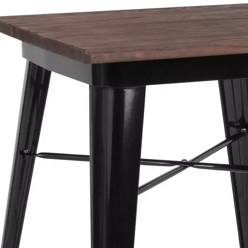 Emma and Oliver 23.5 Square Metal Indoor Table with Rustic Wood Top