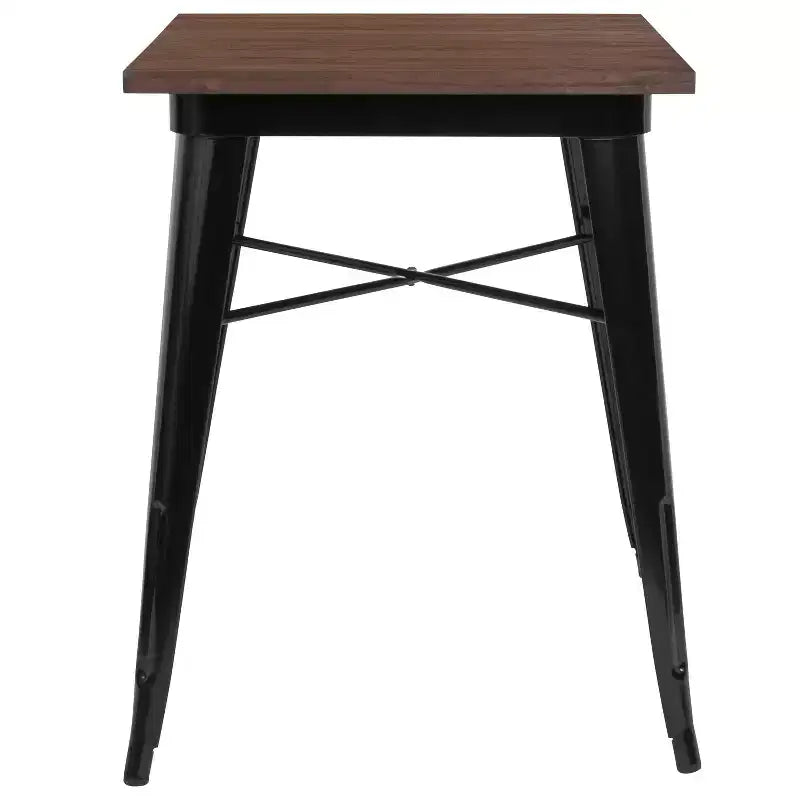 Emma and Oliver 23.5 Square Metal Indoor Table with Rustic Wood Top
